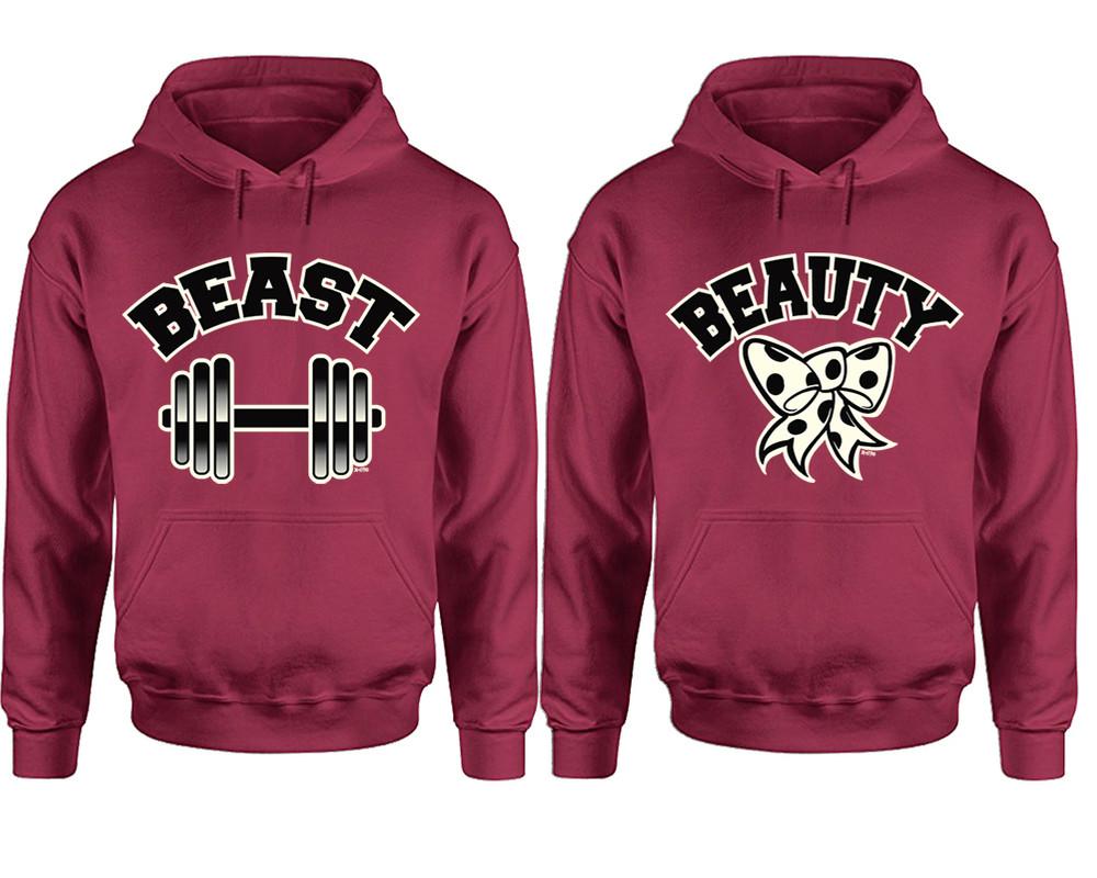 Beast Beauty hoodie, Matching couple hoodies, Maroon pullover hoodies. Couple jogger pants and hoodies set.