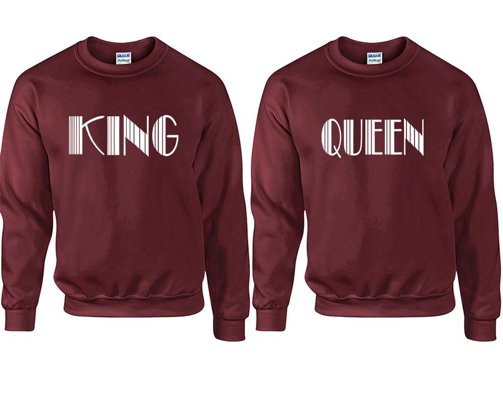 King and Queen couple sweatshirts. Maroon sweaters for men, sweaters for women. Sweat shirt. Matching sweatshirts for couples