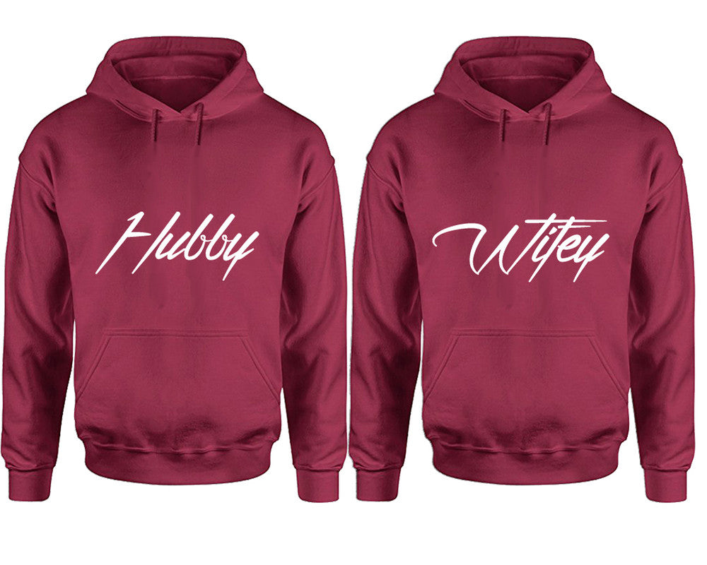 Hubby and Wifey hoodies, Matching couple hoodies, Maroon pullover hoodies