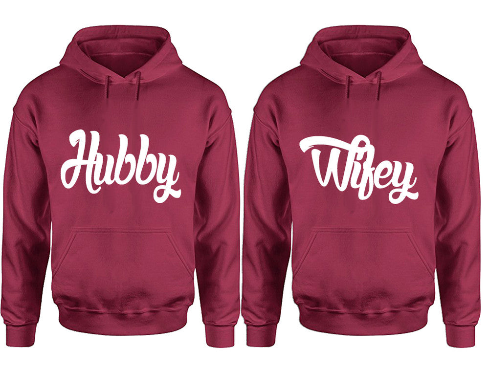 Hubby and Wifey hoodies, Matching couple hoodies, Maroon pullover hoodies