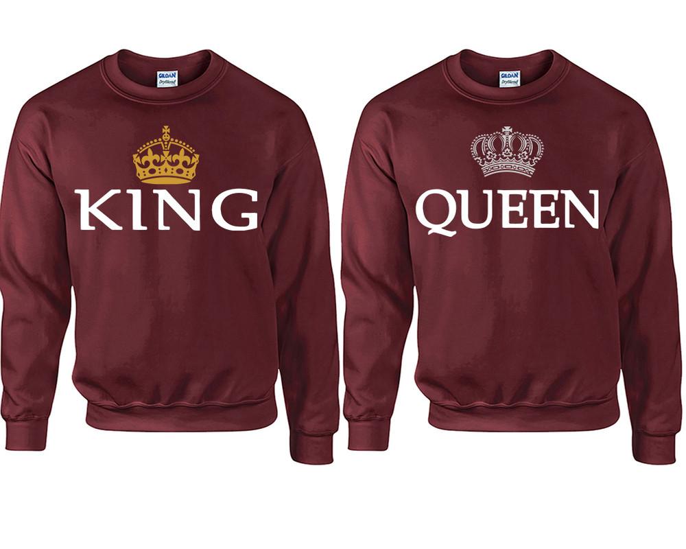 King Queen couple sweatshirts. Maroon sweaters for men, sweaters for women. Sweat shirt. Matching sweatshirts for couples