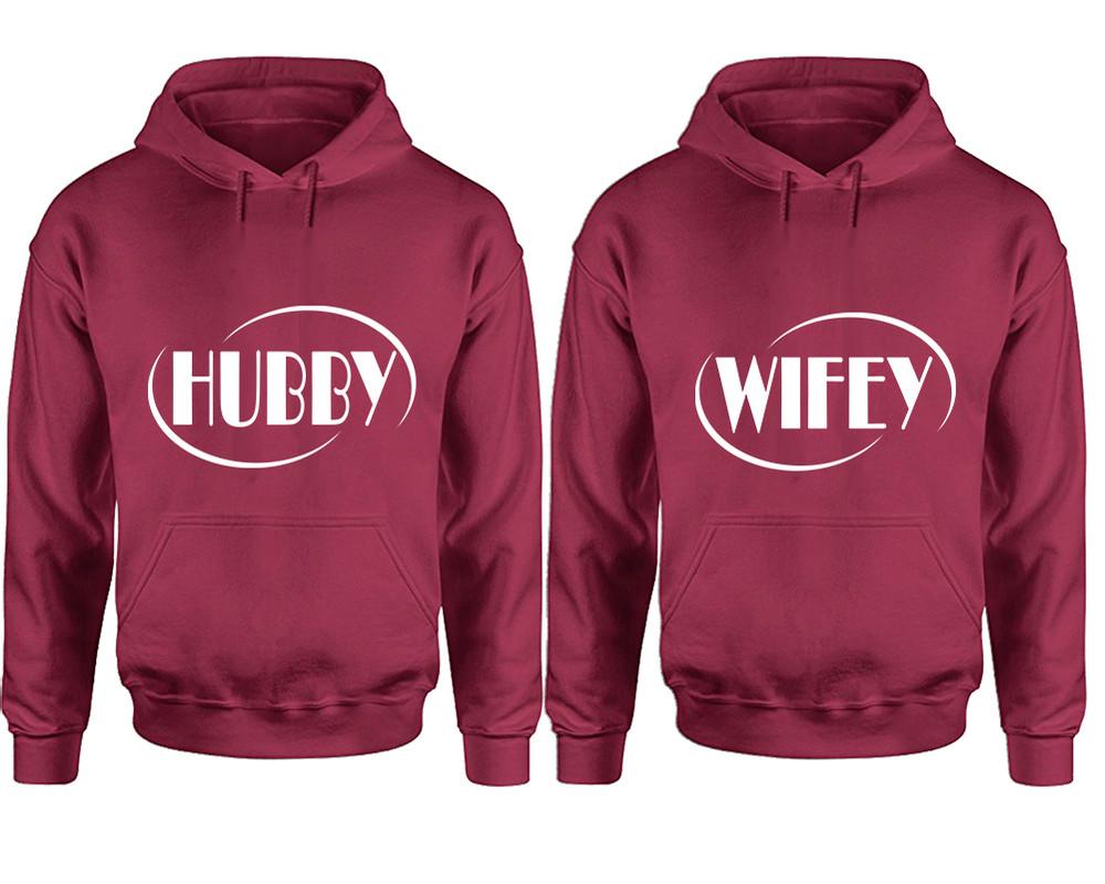 Hubby and Wifey hoodies, Matching couple hoodies, Maroon pullover hoodies