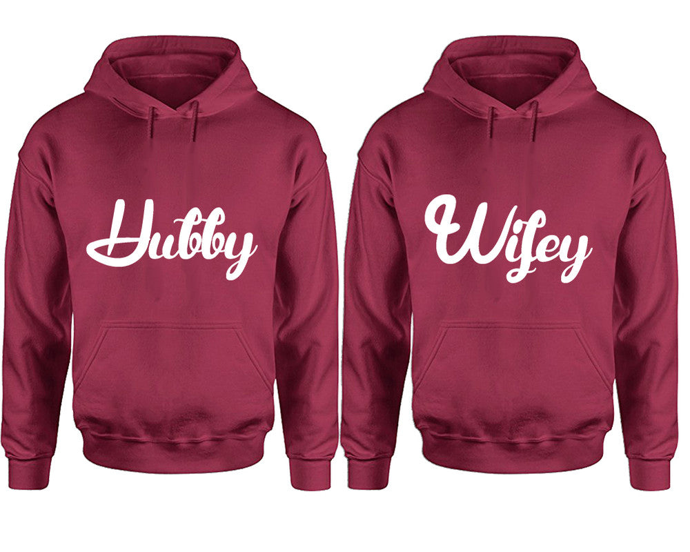 Hubby and Wifey hoodies, Matching couple hoodies, Maroon pullover hoodies