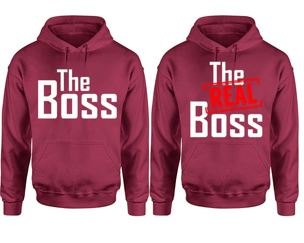 The Boss The Real Boss hoodie, Matching couple hoodies, Maroon pullover hoodies. Couple jogger pants and hoodies set.