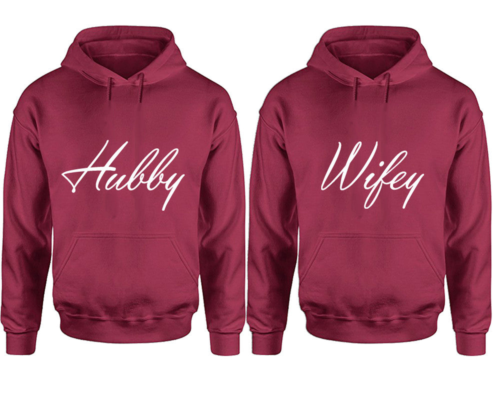 Hubby and Wifey hoodies, Matching couple hoodies, Maroon pullover hoodies