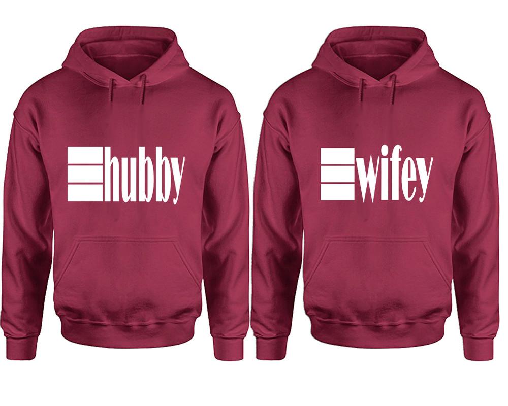 Hubby and Wifey hoodies, Matching couple hoodies, Maroon pullover hoodies