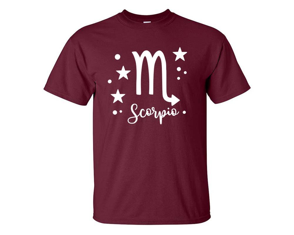 Scorpio custom t shirts, graphic tees. Maroon t shirts for men. Maroon t shirt for mens, tee shirts.