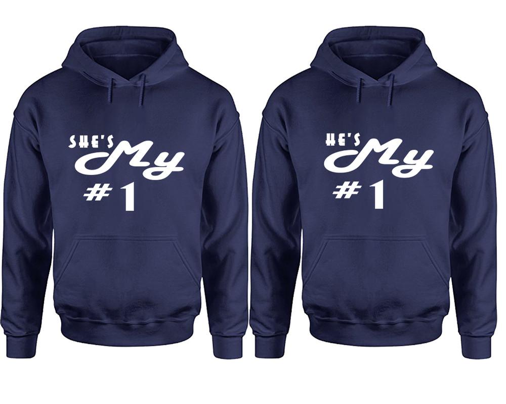 She's My Number 1 and He's My Number 1 hoodies, Matching couple hoodies, Navy Blue pullover hoodies