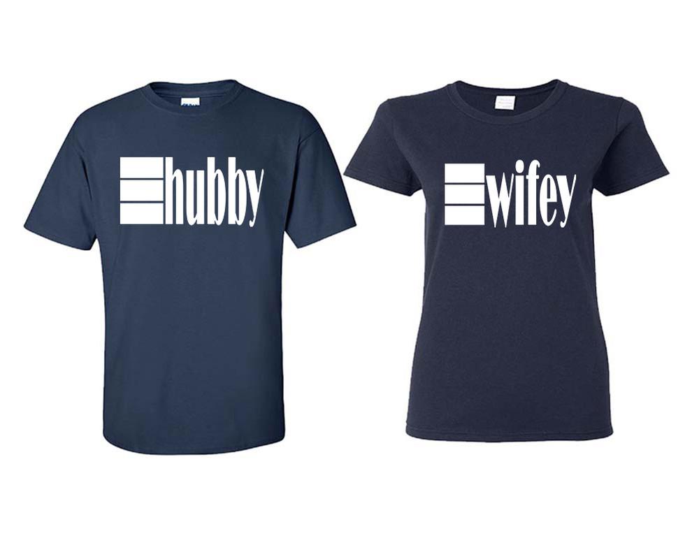 Hubby and Wifey matching couple shirts.Couple shirts, Navy Blue t shirts for men, t shirts for women. Couple matching shirts.