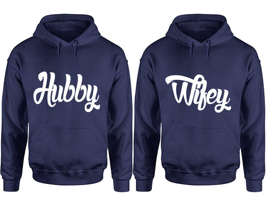 Hubby and Wifey hoodies, Matching couple hoodies, Navy Blue pullover hoodies