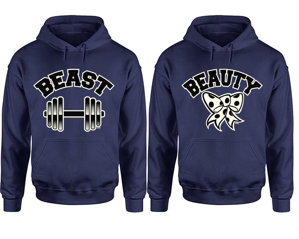 Beast Beauty hoodie, Matching couple hoodies, Navy Blue pullover hoodies. Couple jogger pants and hoodies set.