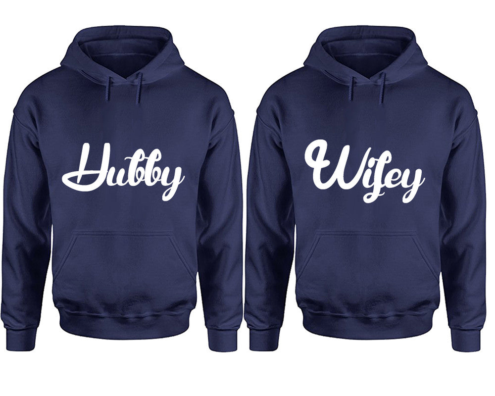 Hubby and Wifey hoodies, Matching couple hoodies, Navy Blue pullover hoodies