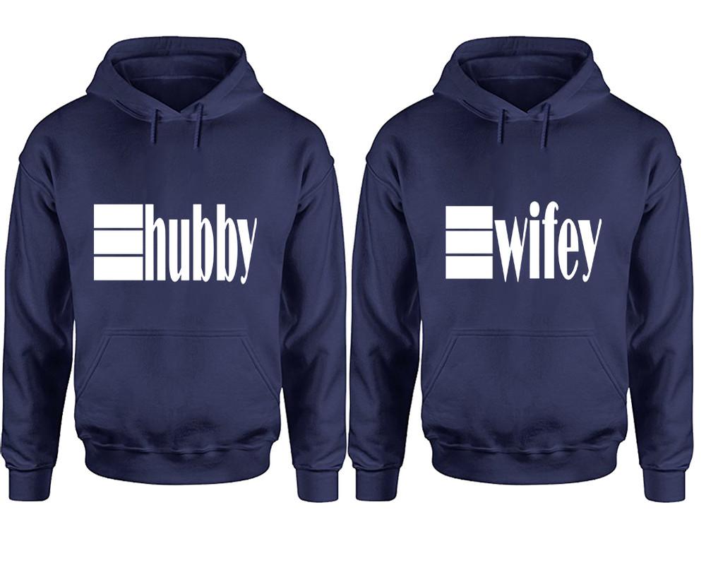 Hubby and Wifey hoodies, Matching couple hoodies, Navy Blue pullover hoodies
