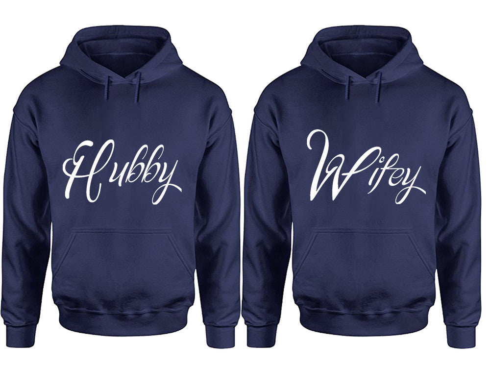 Hubby and Wifey hoodies, Matching couple hoodies, Navy Blue pullover hoodies