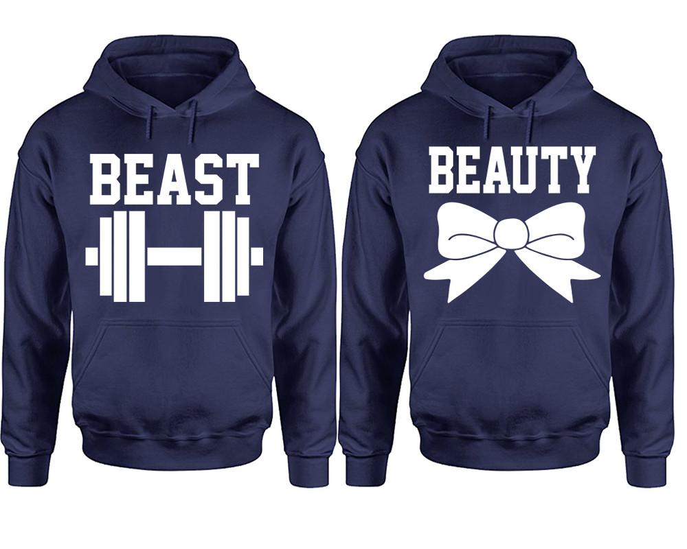 Beast Beauty hoodie, Matching couple hoodies, Navy Blue pullover hoodies. Couple jogger pants and hoodies set.