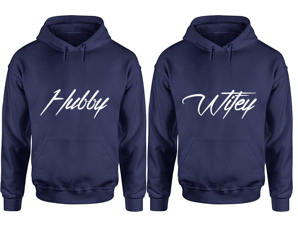 Hubby and Wifey hoodies, Matching couple hoodies, Navy Blue pullover hoodies