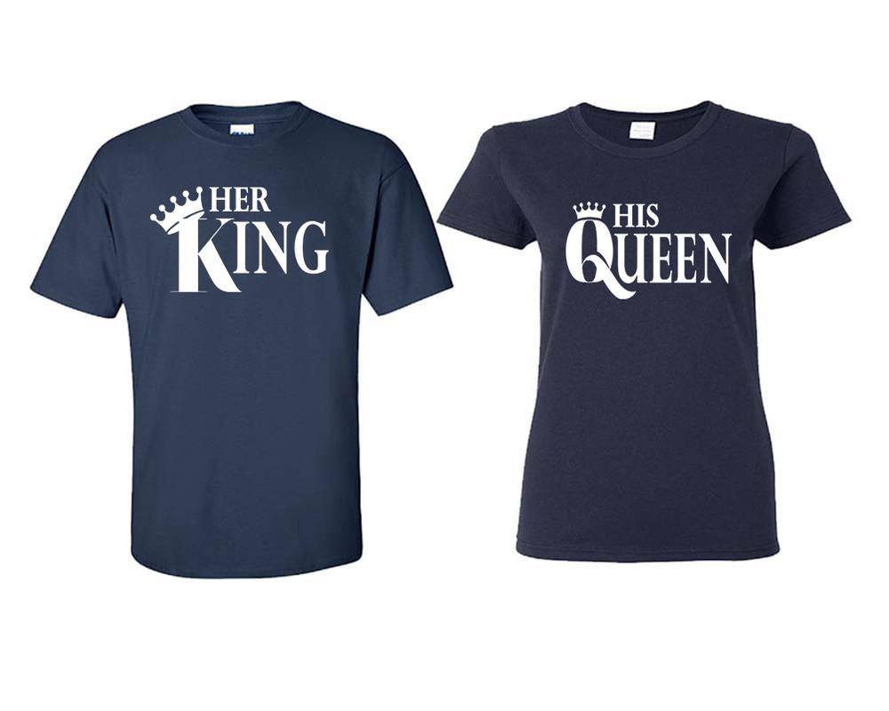 Her King and His Queen matching couple shirts.Couple shirts, Navy Blue t shirts for men, t shirts for women. Couple matching shirts.