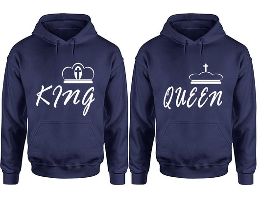King and Queen hoodies, Matching couple hoodies, Navy Blue pullover hoodies