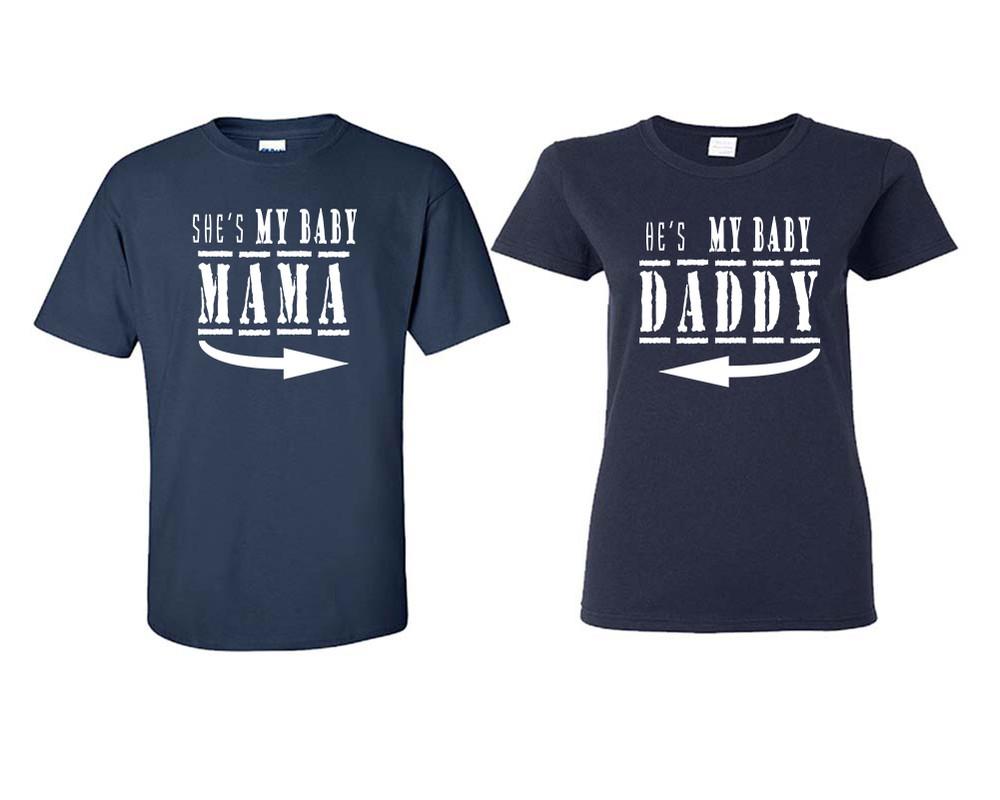 She's My Baby Mama and He's My Baby Daddy matching couple shirts.Couple shirts, Navy Blue t shirts for men, t shirts for women. Couple matching shirts.