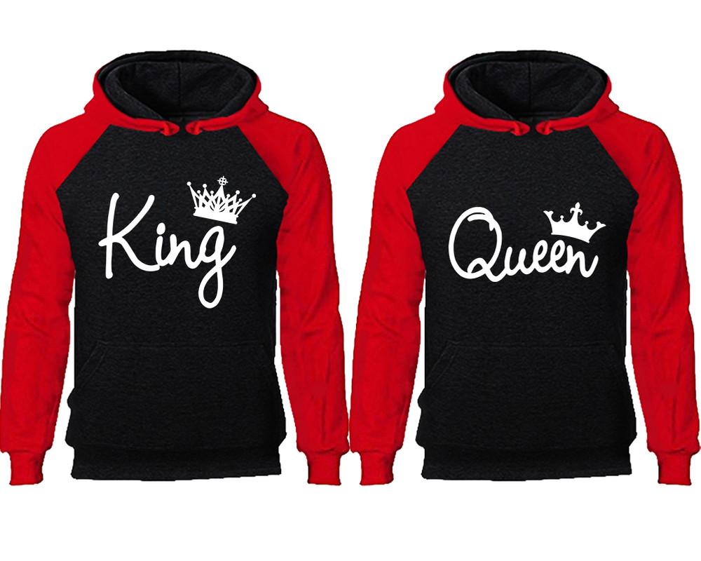 King Queen couple hoodies, raglan hoodie. Red Black hoodie mens, Red Black red hoodie womens. 
