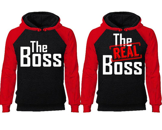 The Boss The Real Boss couple hoodies, raglan hoodie. Red Black hoodie mens, Red Black red hoodie womens. 