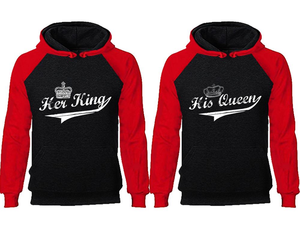 Her King His Queen couple hoodies, raglan hoodie. Red Black hoodie mens, Red Black red hoodie womens. 