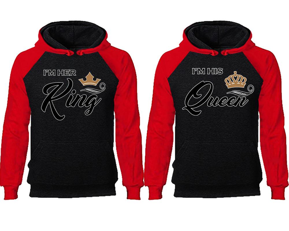 King Queen couple hoodies, raglan hoodie. Red Black hoodie mens, Red Black red hoodie womens. 