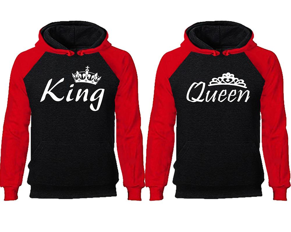 King Queen couple hoodies, raglan hoodie. Red Black hoodie mens, Red Black red hoodie womens. 