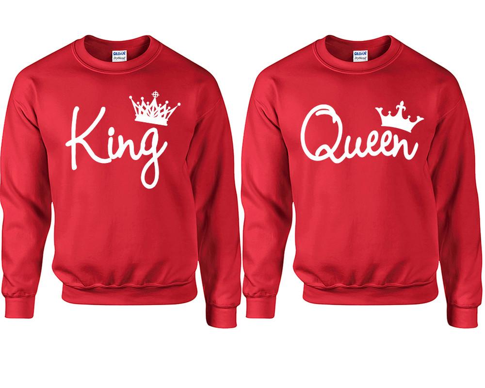 King Queen couple sweatshirts. Red sweaters for men, sweaters for women. Sweat shirt. Matching sweatshirts for couples