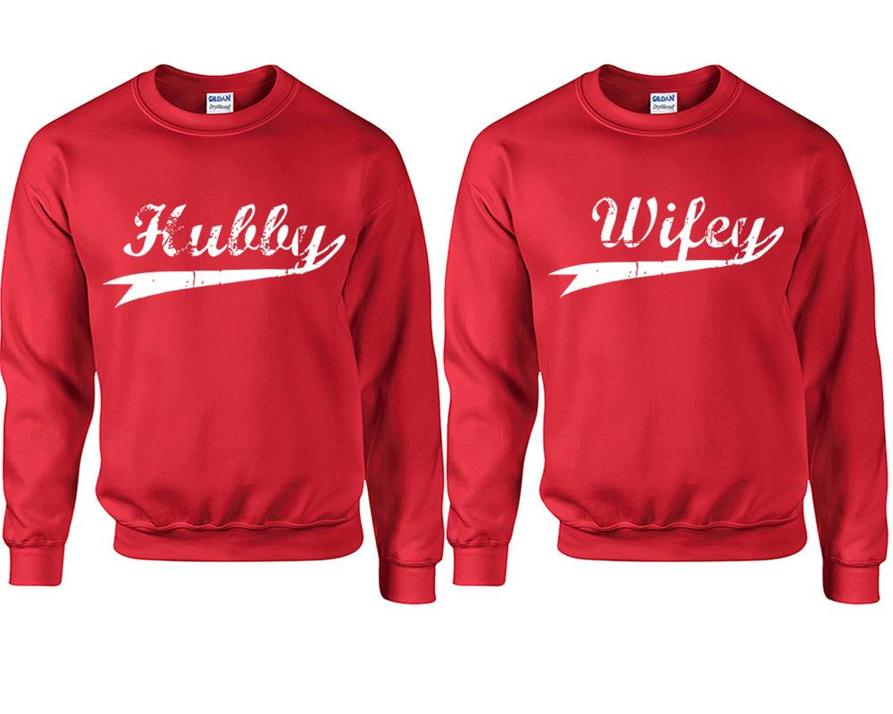 Hubby Wifey couple sweatshirts. Red sweaters for men, sweaters for women. Sweat shirt. Matching sweatshirts for couples