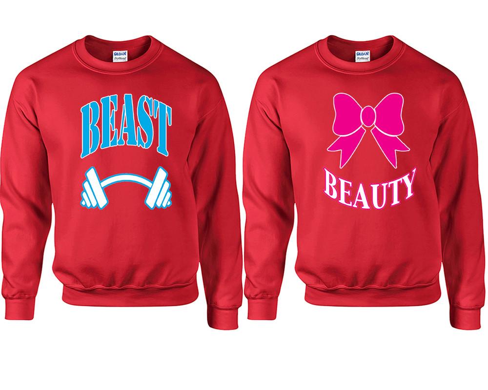 Beast Beauty couple sweatshirts. Red sweaters for men, sweaters for women. Sweat shirt. Matching sweatshirts for couples