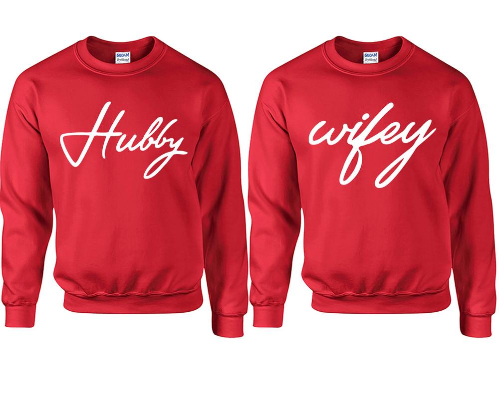 Hubby Wifey couple sweatshirts. Red sweaters for men, sweaters for women. Sweat shirt. Matching sweatshirts for couples