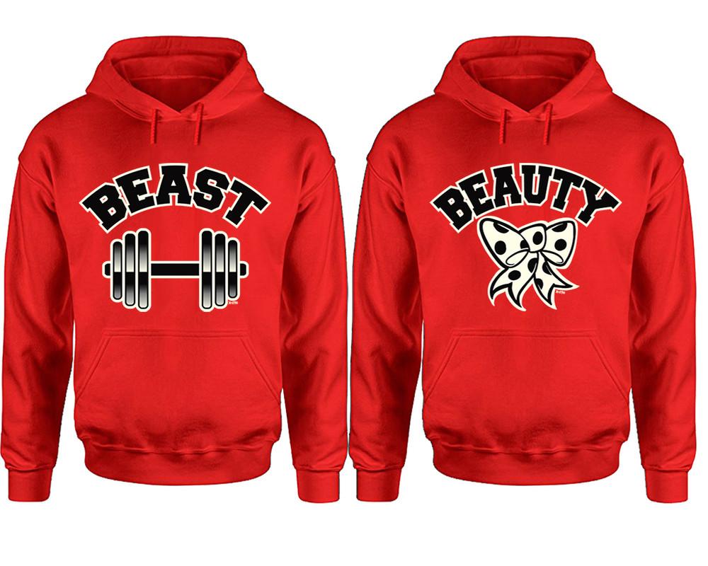 Beast Beauty hoodie, Matching couple hoodies, Red pullover hoodies. Couple jogger pants and hoodies set.