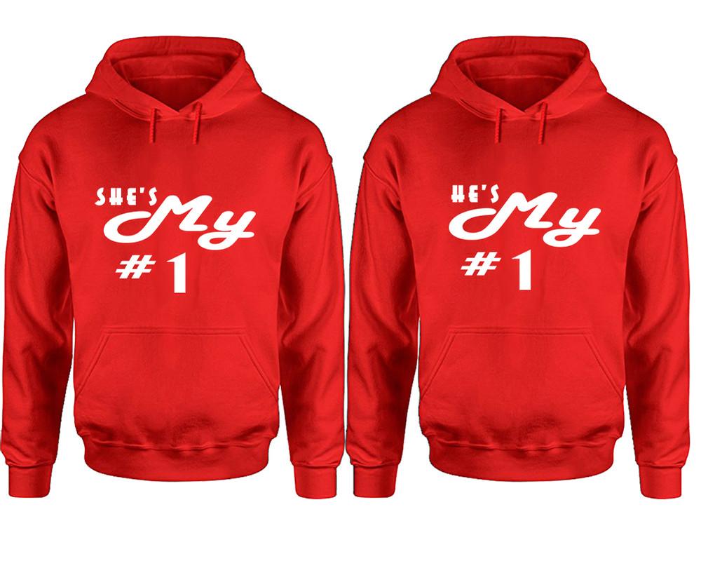 She's My Number 1 and He's My Number 1 hoodies, Matching couple hoodies, Red pullover hoodies