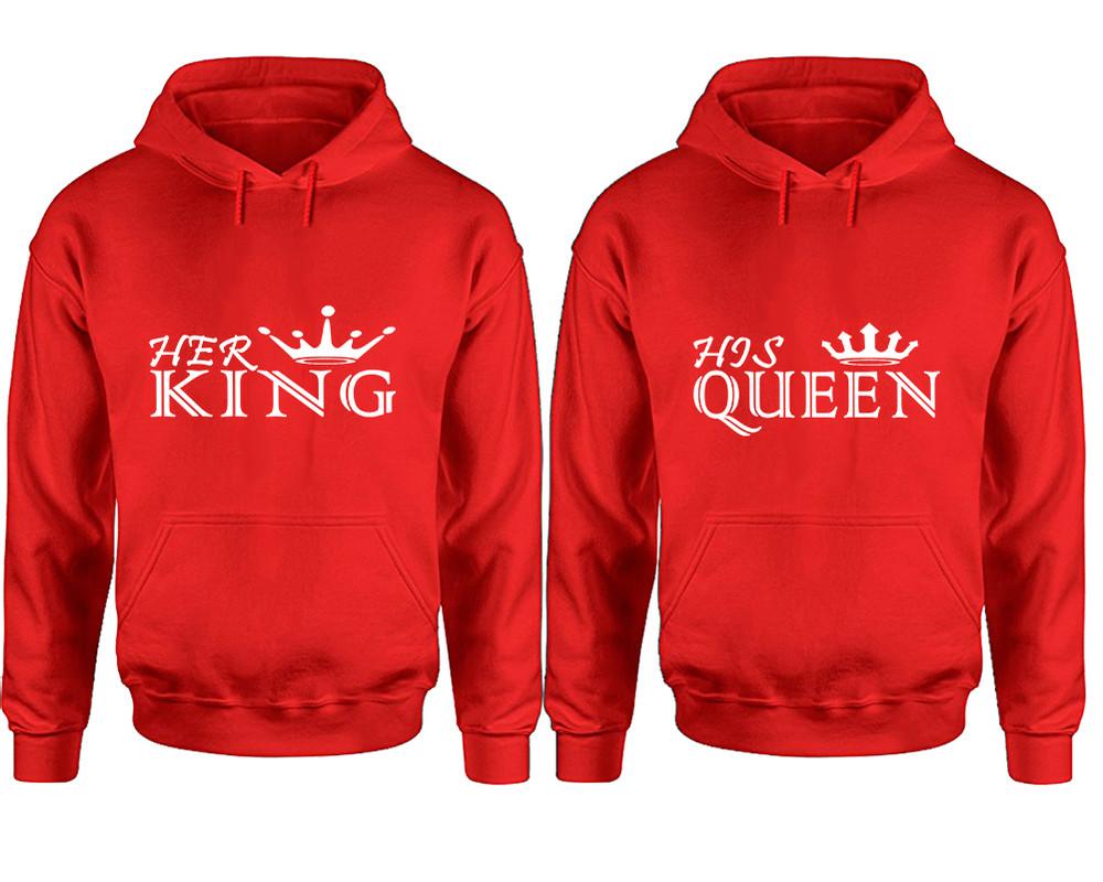 Her King and His Queen hoodies, Matching couple hoodies, Red pullover hoodies