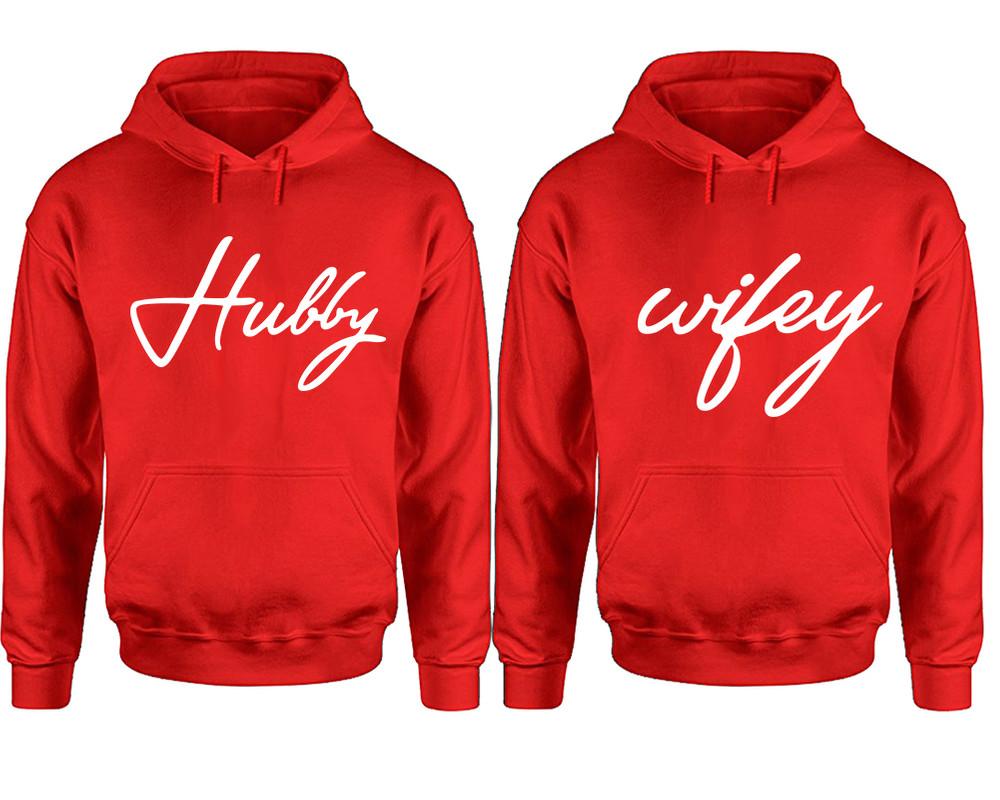 Hubby Wifey hoodie, Matching couple hoodies, Red pullover hoodies. Couple jogger pants and hoodies set.