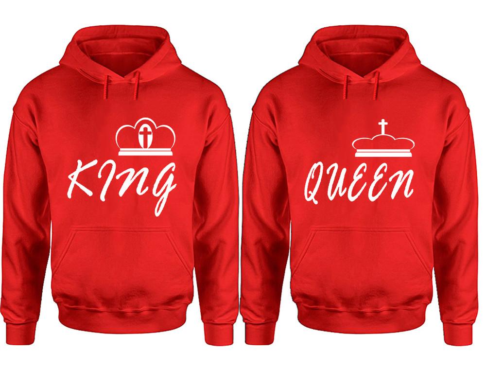 King and Queen hoodies, Matching couple hoodies, Red pullover hoodies