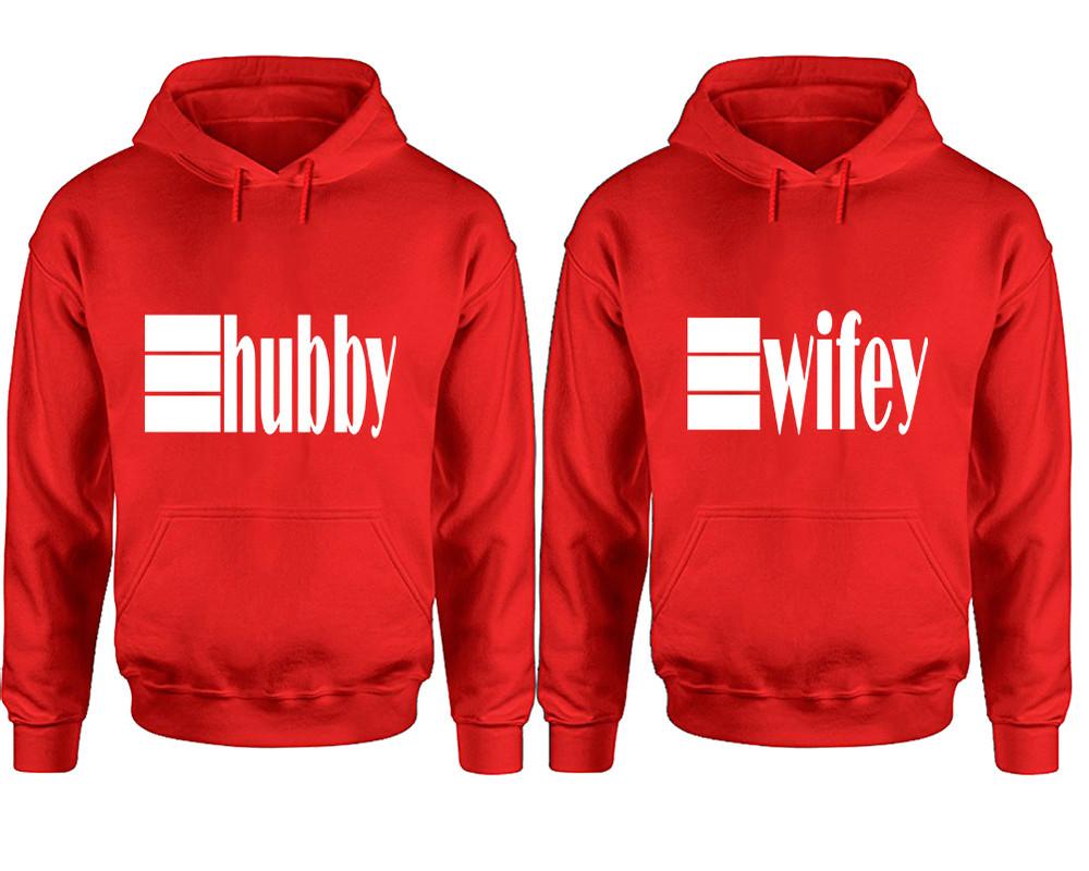 Hubby and Wifey hoodies, Matching couple hoodies, Red pullover hoodies
