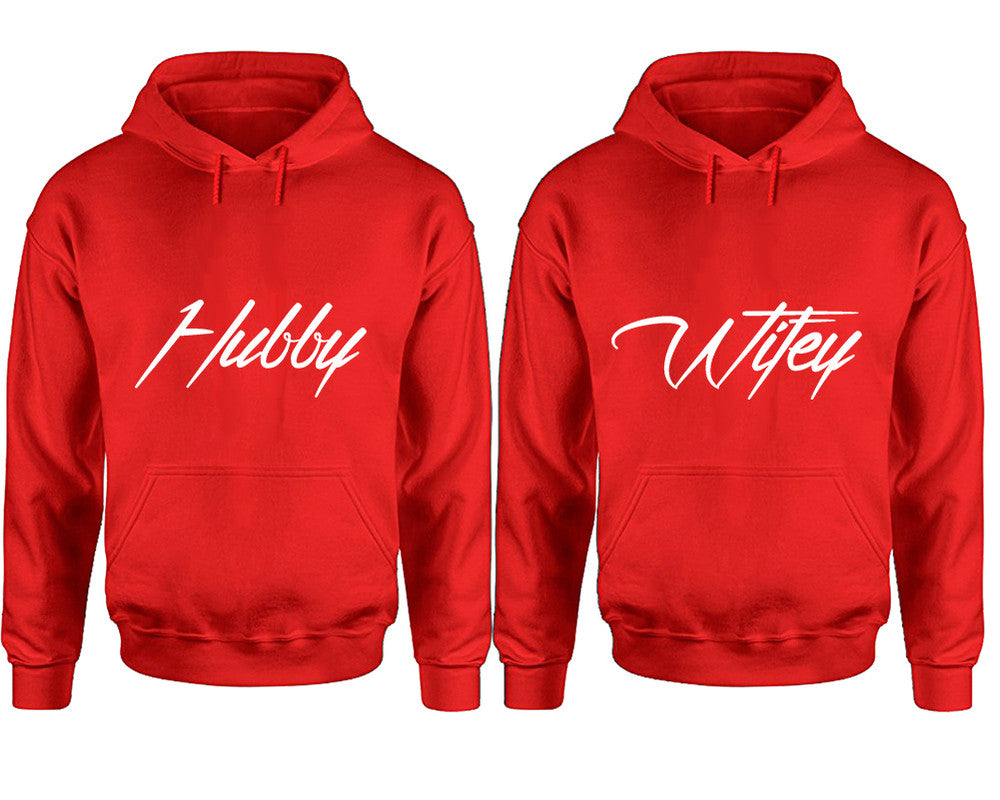 Hubby and Wifey hoodies, Matching couple hoodies, Red pullover hoodies