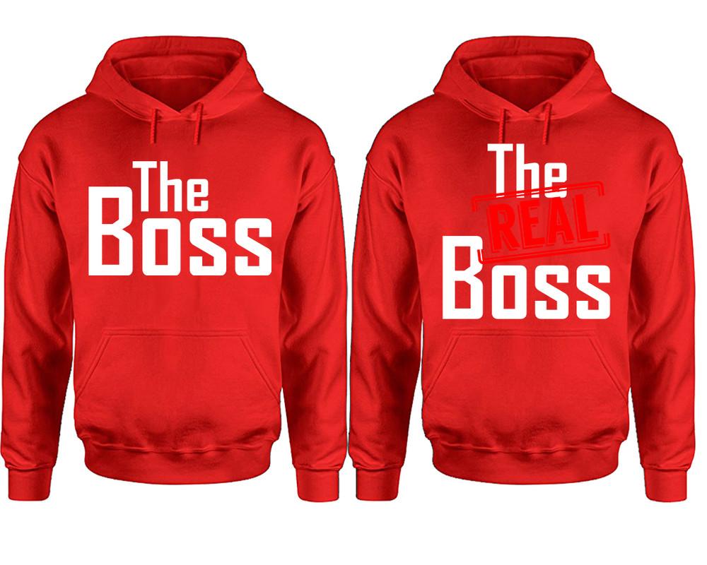 The Boss The Real Boss hoodie, Matching couple hoodies, Red pullover hoodies. Couple jogger pants and hoodies set.