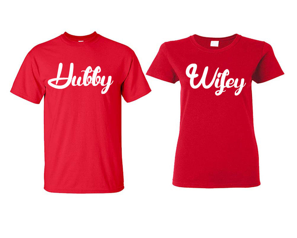 Hubby and Wifey matching couple shirts.Couple shirts, Red t shirts for men, t shirts for women. Couple matching shirts.