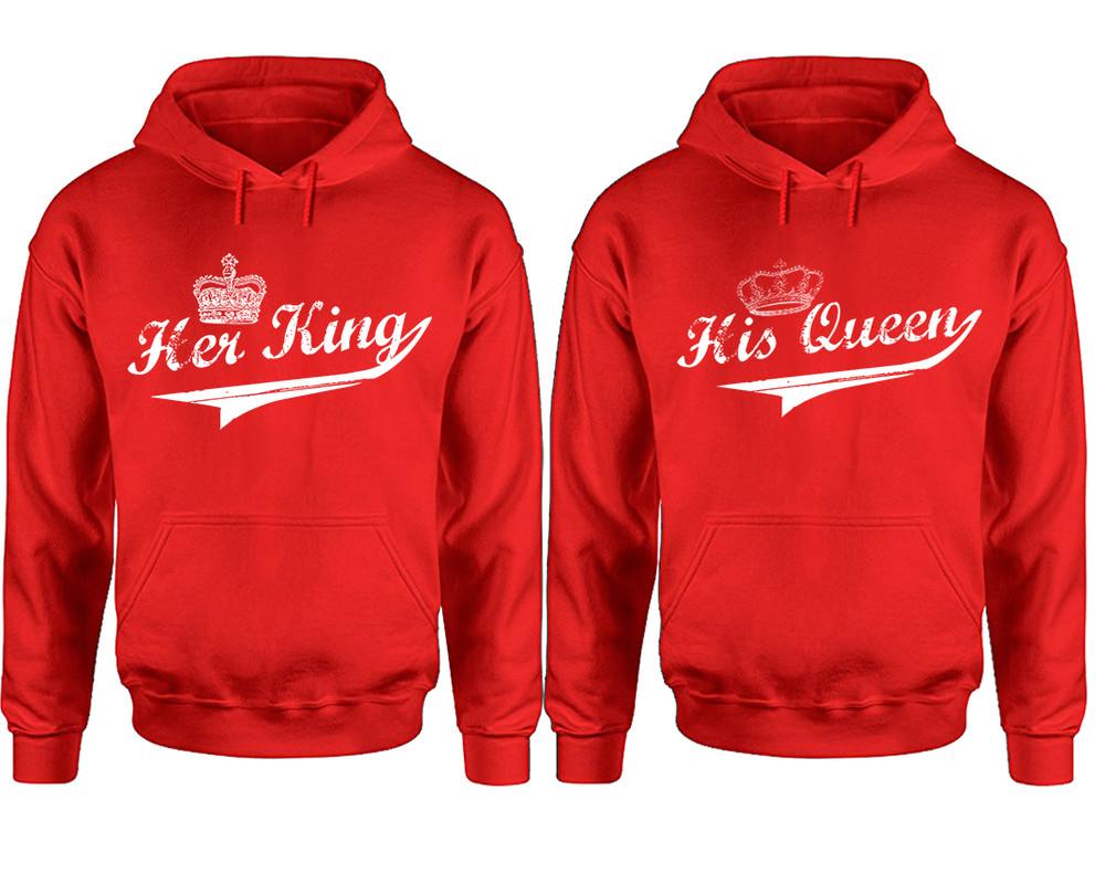 Her King His Queen hoodie, Matching couple hoodies, Red pullover hoodies. Couple jogger pants and hoodies set.