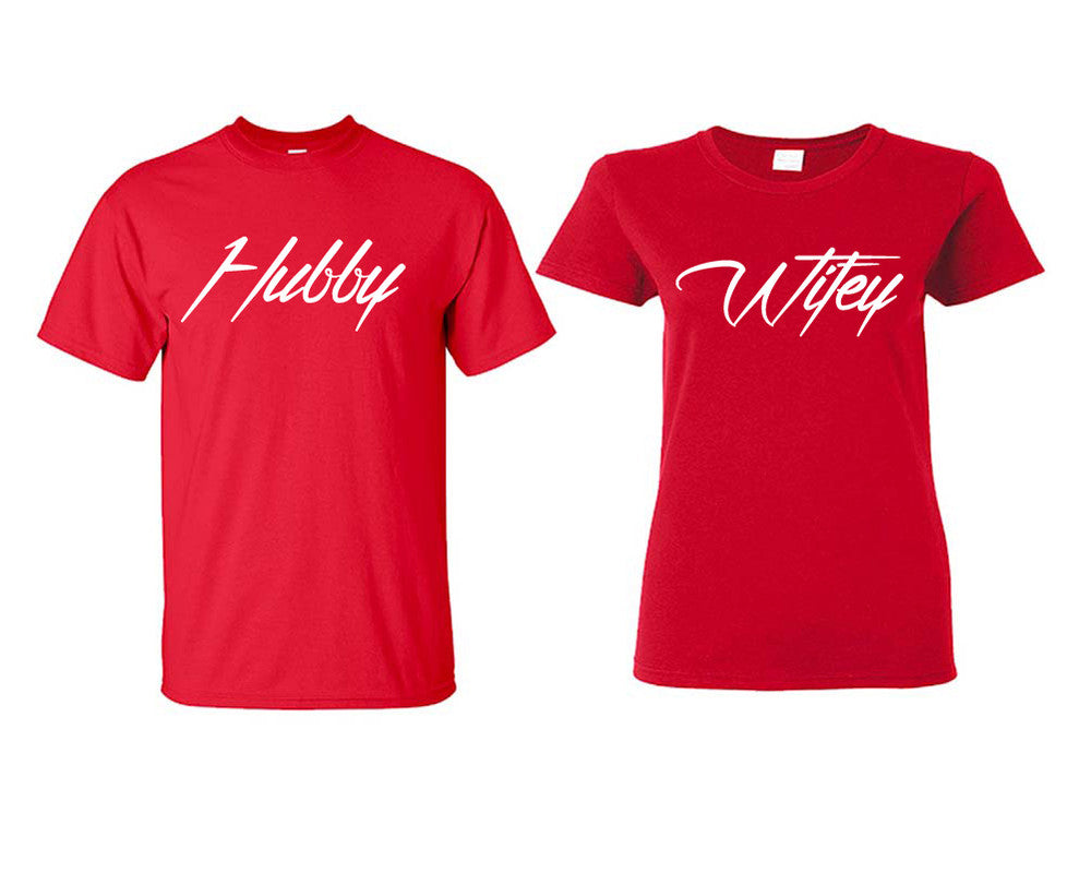 Hubby and Wifey matching couple shirts.Couple shirts, Red t shirts for men, t shirts for women. Couple matching shirts.