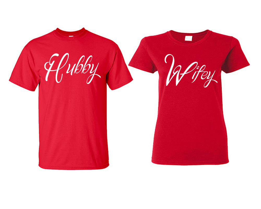 Hubby and Wifey matching couple shirts.Couple shirts, Red t shirts for men, t shirts for women. Couple matching shirts.