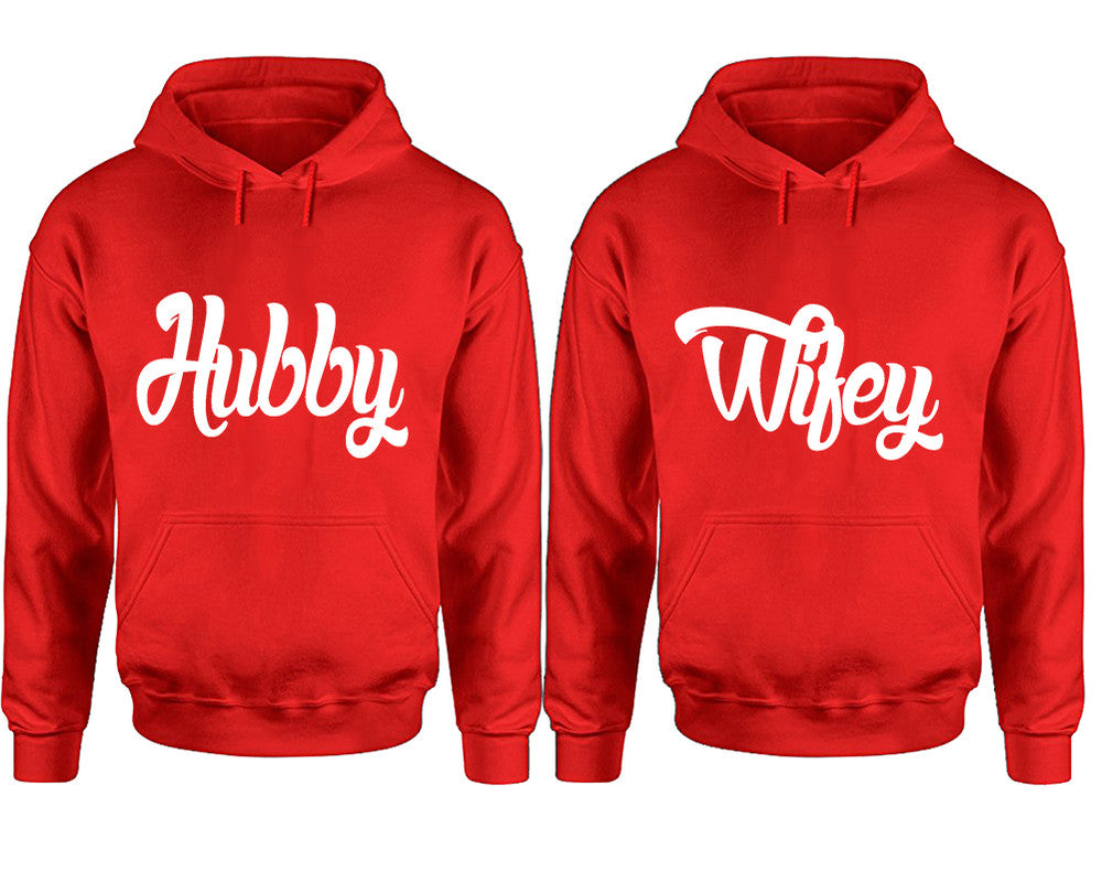 Hubby and Wifey hoodies, Matching couple hoodies, Red pullover hoodies