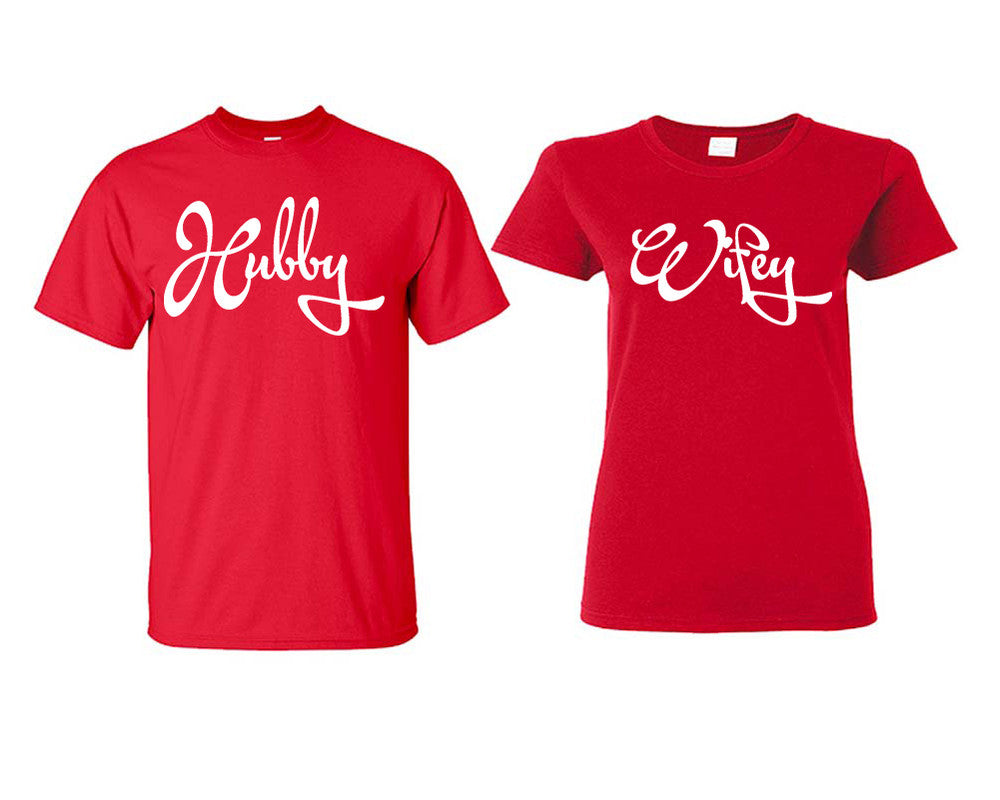 Hubby and Wifey matching couple shirts.Couple shirts, Red t shirts for men, t shirts for women. Couple matching shirts.