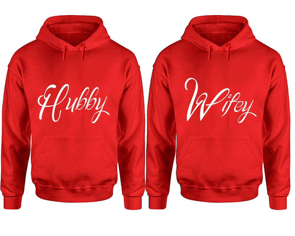 Hubby and Wifey hoodies, Matching couple hoodies, Red pullover hoodies