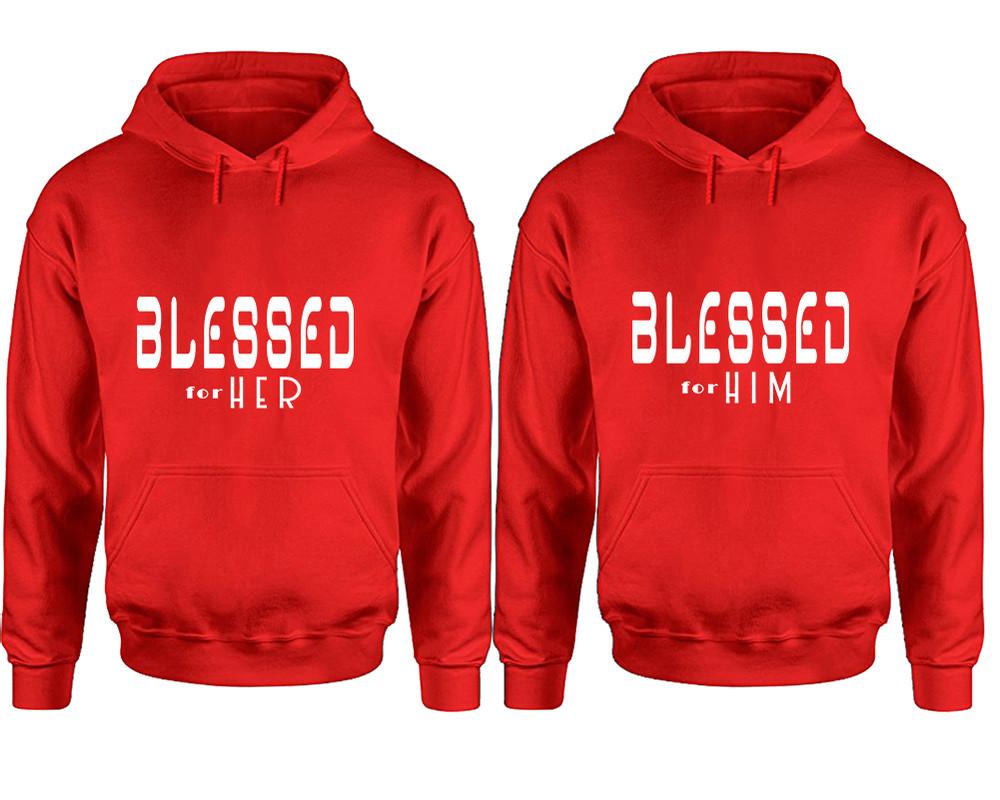 Blessed for Her and Blessed for Him hoodies, Matching couple hoodies, Red pullover hoodies