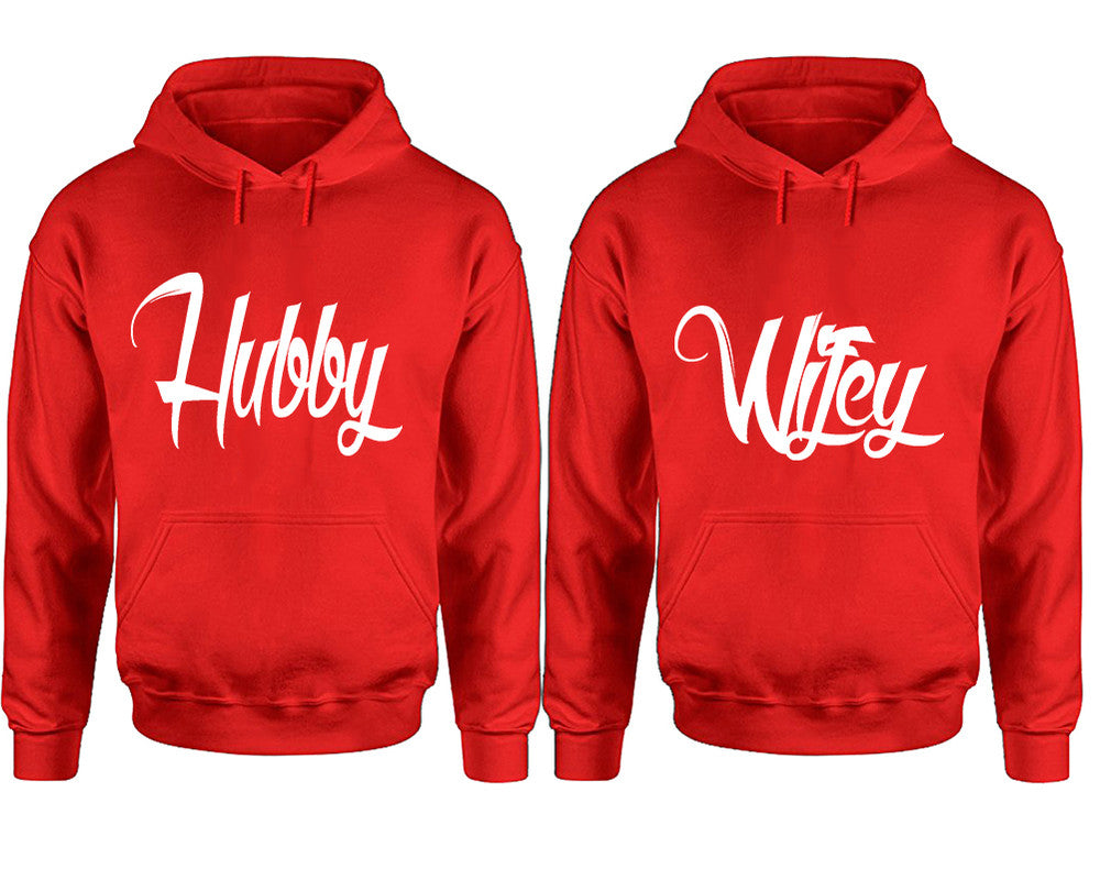 Hubby and Wifey hoodies, Matching couple hoodies, Red pullover hoodies