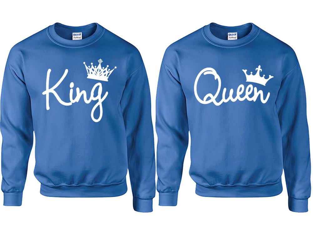 King Queen couple sweatshirts. Royal Blue sweaters for men, sweaters for women. Sweat shirt. Matching sweatshirts for couples
